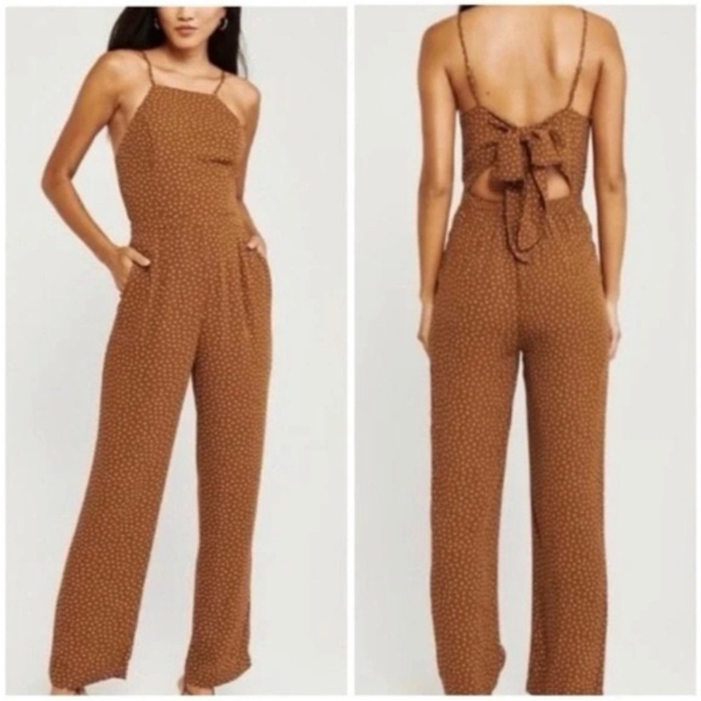 Abercrombie & Fitch Brown Polka Dot Wide-Leg Jumpsuit - Picture 2 of 10